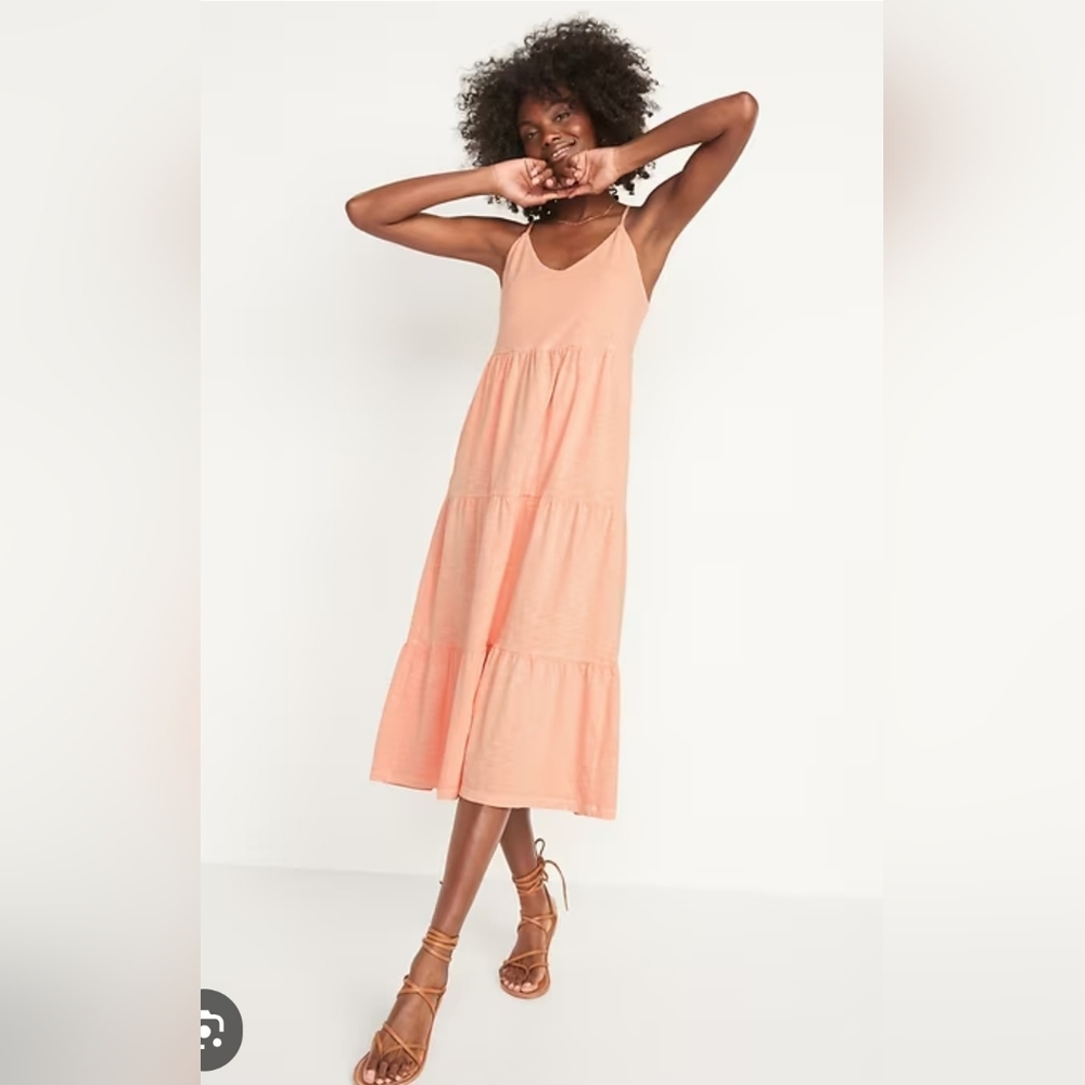 Old Navy 3x Peach Tiered Slub-Knit Midi Cami Swing Dress